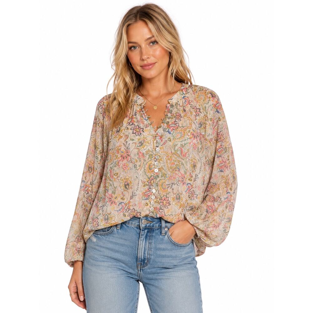 Dress‎ Forum Boho Paisley Chiffon Blouse Romantic Cottagecore Top Large Festival